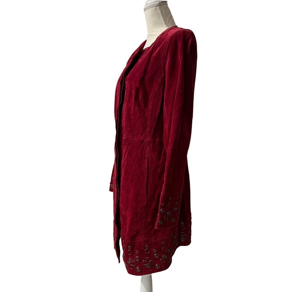 Bradley Bayou Red Suede Grommet Trimmed Long Sleeve Jacket Coat Women's Medium - Picture 4 of 12